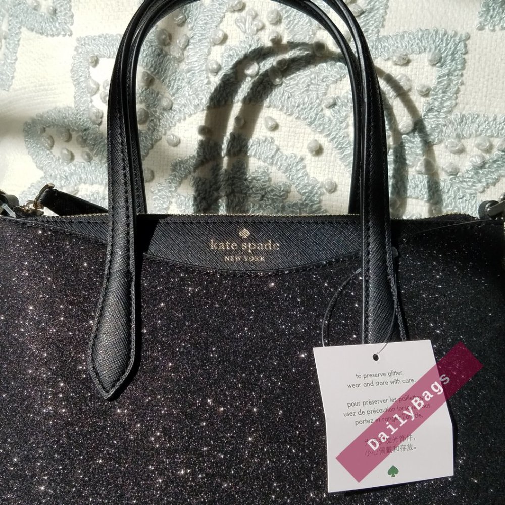 SHIMMY GLITTER IN BLACK SATCHEL KATE SPADE CROSSBODY SPARKLES IN THE SUN SMALL - Picture 4 of 12